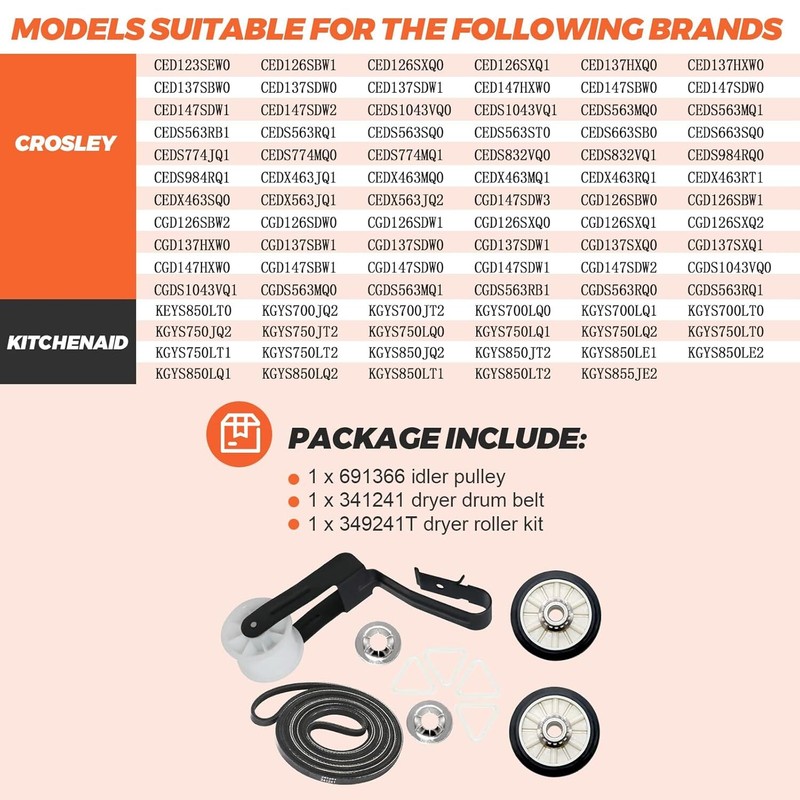 Amana NED4655EW1 Dryer Repair Kit Maintenance Belt Pulley Rollers