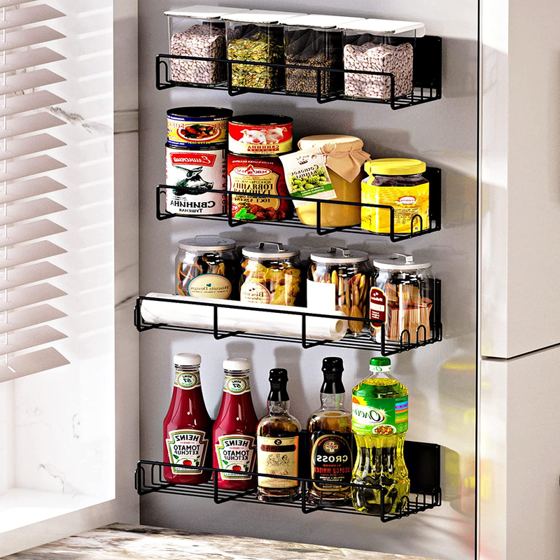 4 PACK Metal Magnetic Fridge Kitchen Spices Shelf Holder PREMIUM Rack Organizer