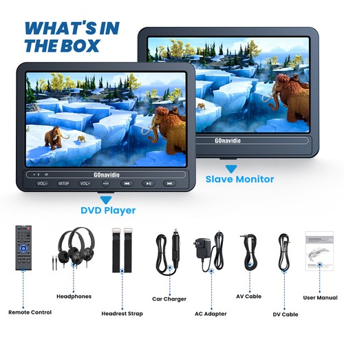 2 X 10.5" HD Car Headrest Monitor DVD Player Dual Screen TV HDMI USB/SD Battery