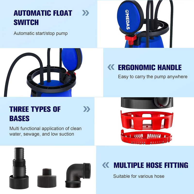 1/2 HP Submersible Water Pump 3-in-1 Sump Pump Thermoplastic Portable Utility Pu