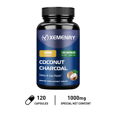 120pcs Coconut Charcoal 1000mg - Digestive Health, Coconut Shells, Body Detox