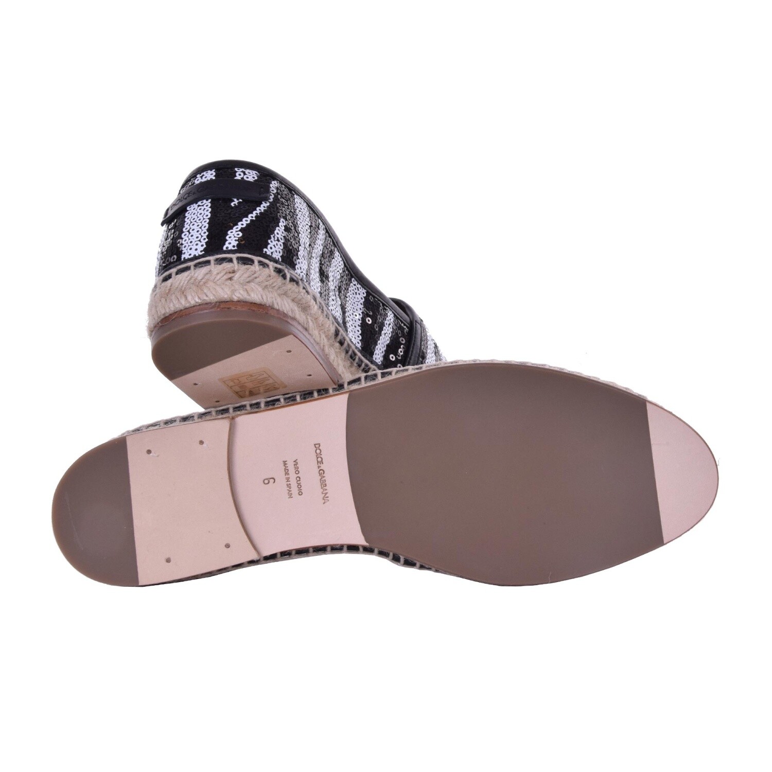 Pre-owned Dolce & Gabbana Sequins Zebra Print Espadrille Shoes Tremiti Black White