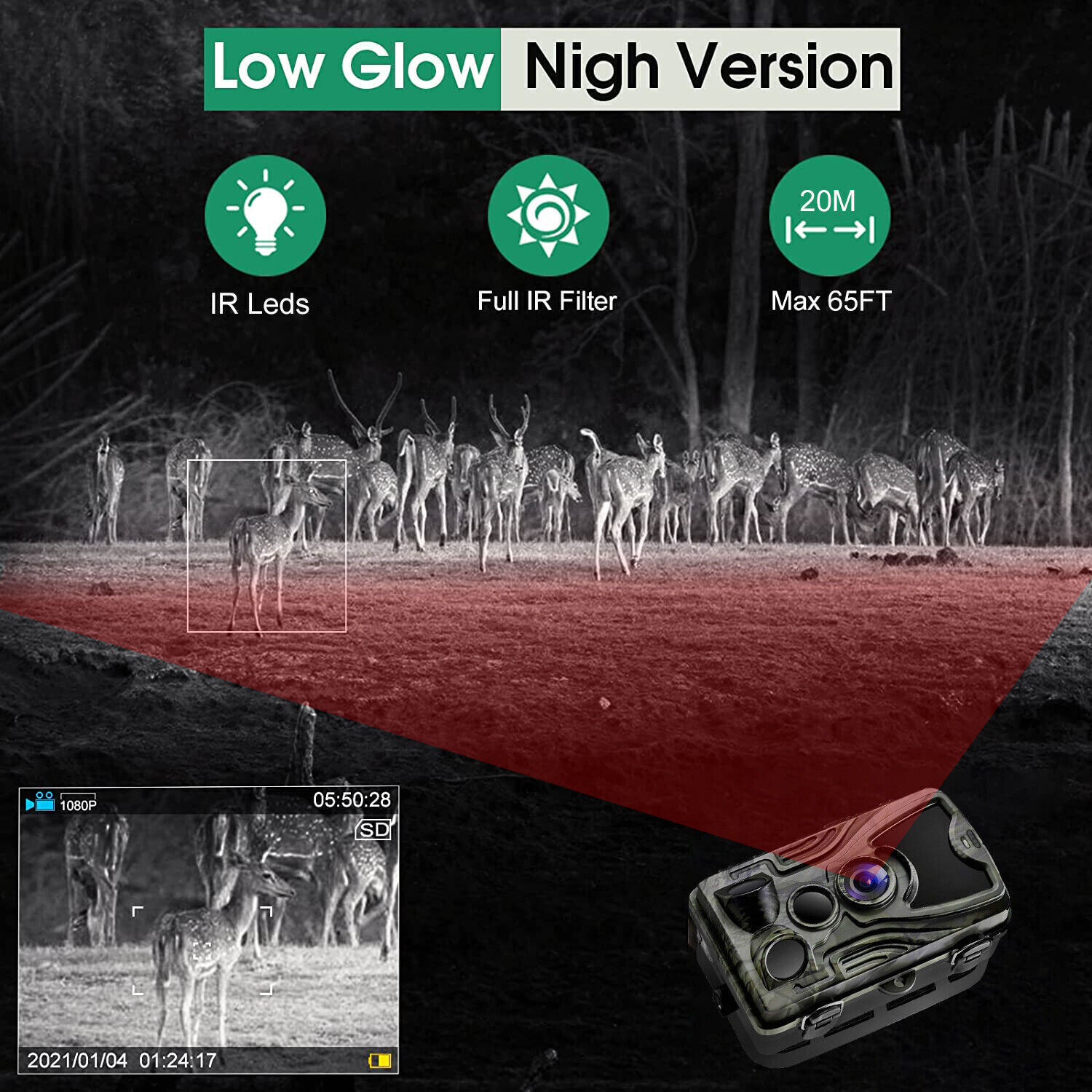 Trail and Game Camera 36MP 4K Wildlife Scouting Cam Night Vision 3 PIR Sensors