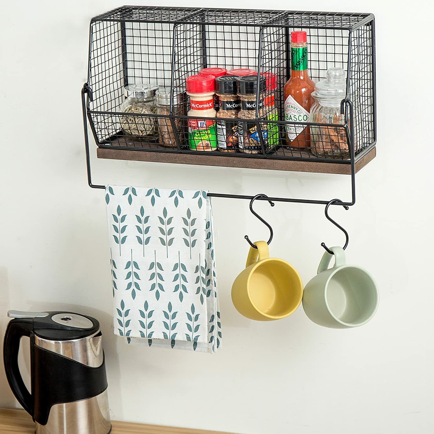 Wall-Mounted Chicken Wire Kitchen Organizer Basket Shelf w/ 
