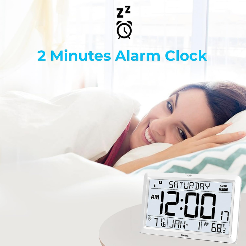 Atomic Clock with Indoor Outdoor Temperature Wireless, Large 7.5 Inch LCD with B