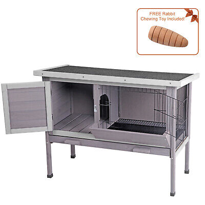 Rabbit Hutch Wooden Bunny Cages w/ Deeper Leak proof Tray  with Metal Wire Pan