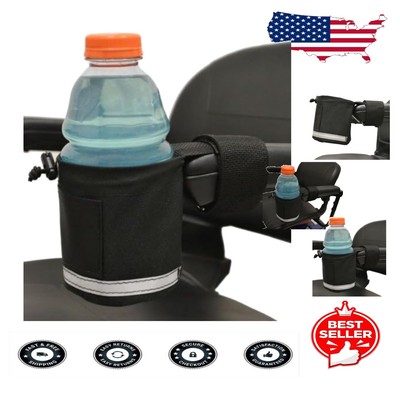 Compact Black Cup Holder with Front Mount   Perfect for Mobility Devices & More