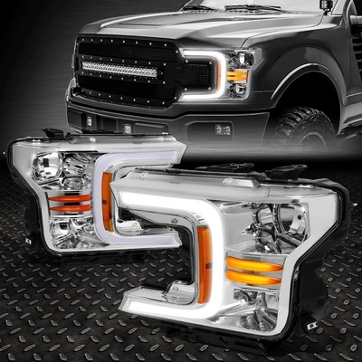 [ПОСЛЕДОВАТЕЛЬНЫЙ СИГНАЛ LED DRL] ДЛЯ 18-21 ГАЛОГЕННОЙ ФАРЫ FORD F150 С ХРОМИРОВАННЫМ КОРПУСОМ