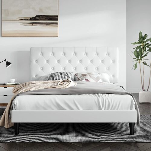 With Button Tufted Headboard, White