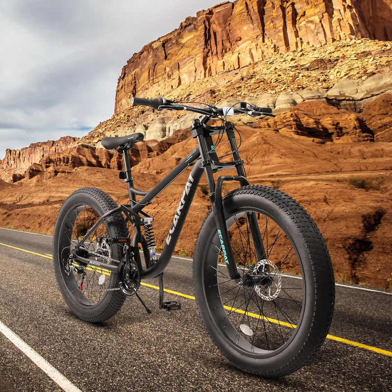 26 Inch Full-Suspension Mountain Bike, 21 Speeds Drivetrain with Disc Brake, 26