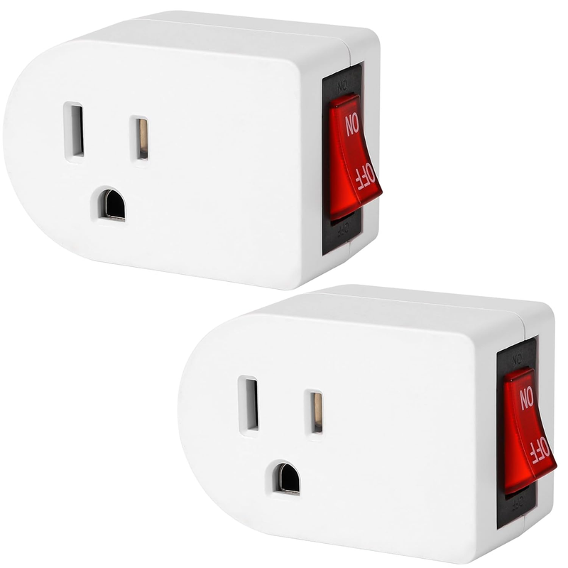 2-Pack Grounded Outlet w/ On/Off Switch 15A 1875W 3-Prong Plug...