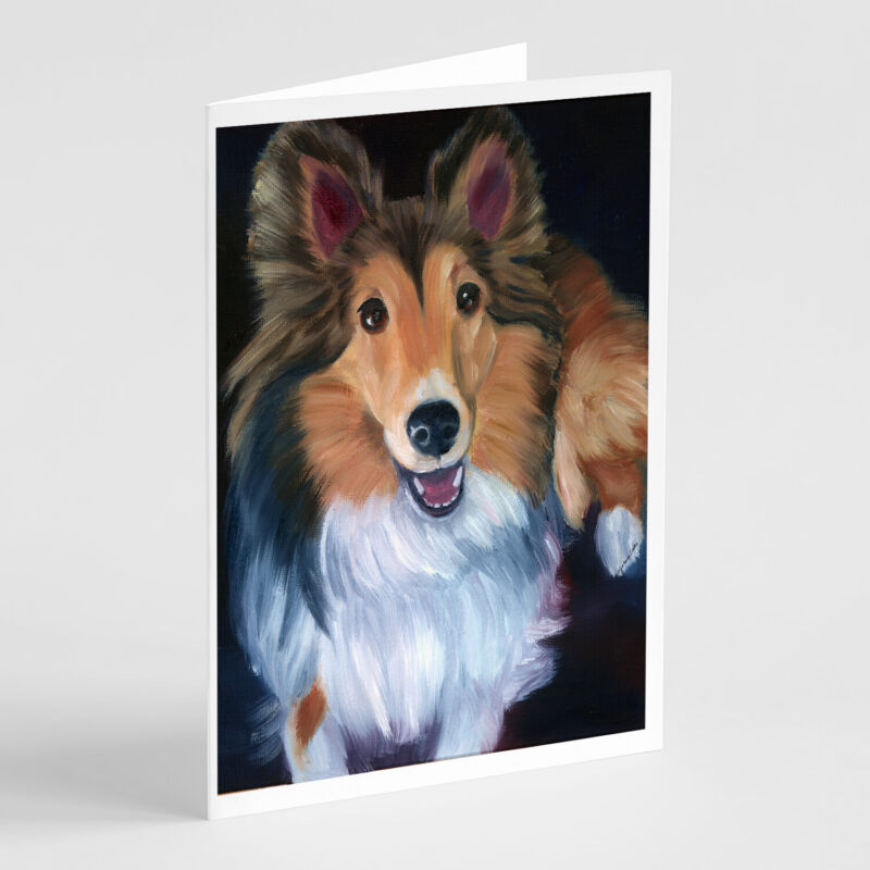 Sheltie Stand Off Greeting Cards and Envelopes Pack of 8 7394GCA7P