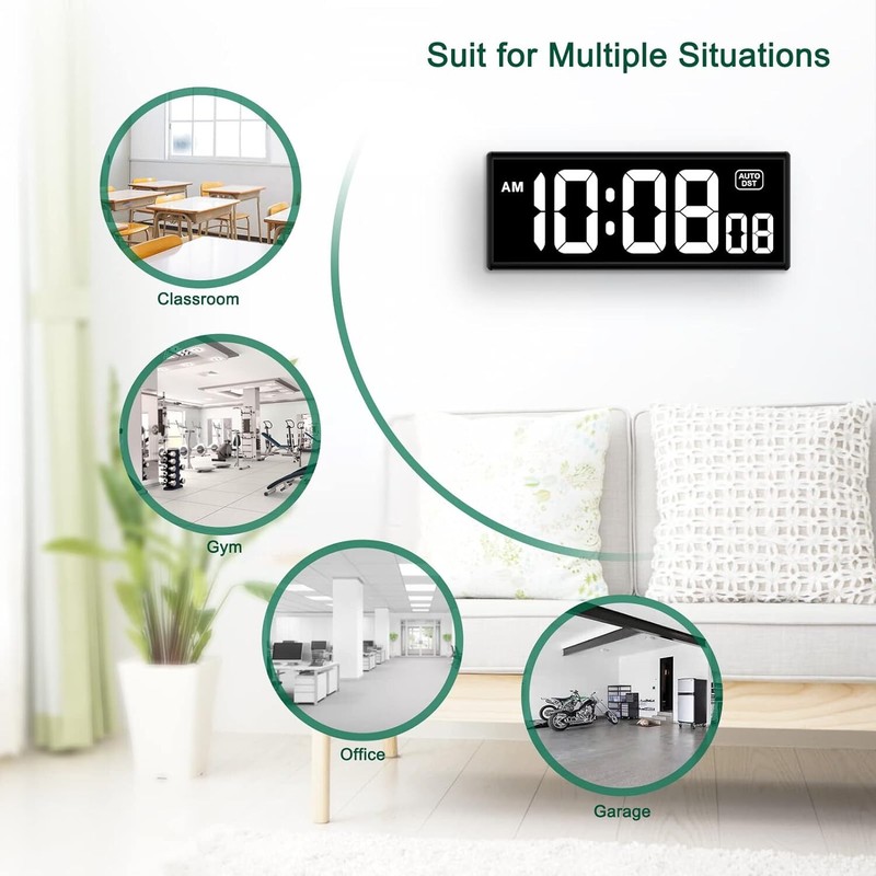 Digital Wall Clock with Seconds Display, Electric Plug-in Clock, Automatic L3