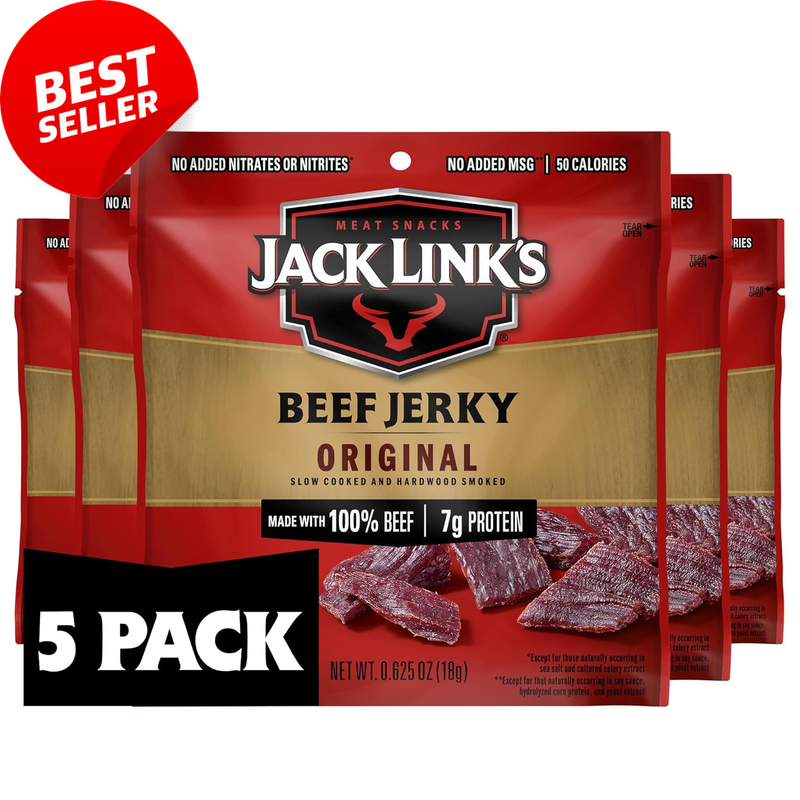 Beef Jerky Original 5 Pack 0.625oz Protein Snacks Ready to Eat 100% Beef