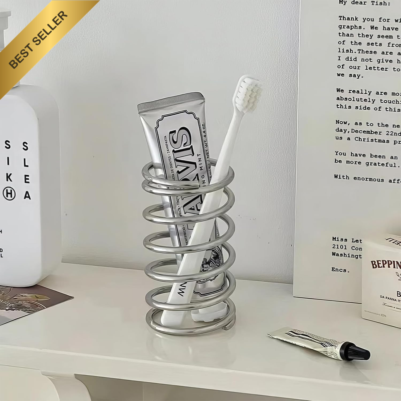 Spring Toothbrush Holder, Stainless Steel Spring Shaped Desktop Toothbrush Holde