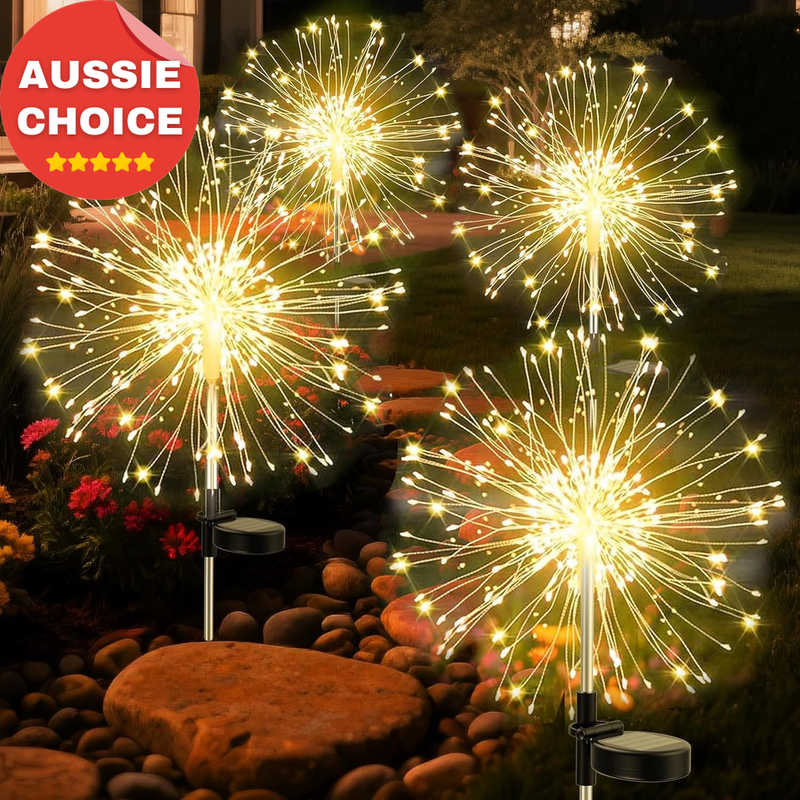 150 LED Solar Firework Stake Lights 4 Pack Starburst Outdoor Christmas Decor