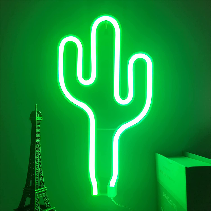 Green Cactus Led Night Light For Wall Light Up Sign Battery Or