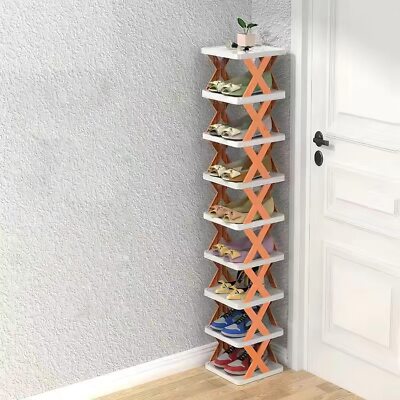 9 Tiers Shoe Rack Vertical Narrow Shoe Stand Storage Shelf Organizer Hallway
