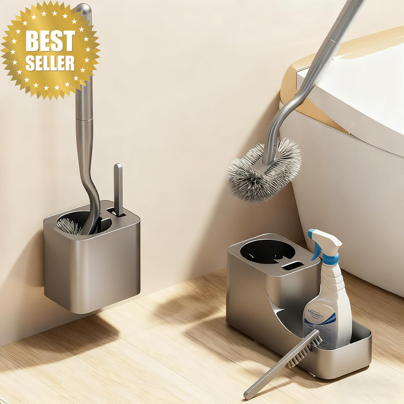 ZOOMTEC Toilet Brush and Holder Set, Plastic Bristle Scrubber Bathroom Accessori