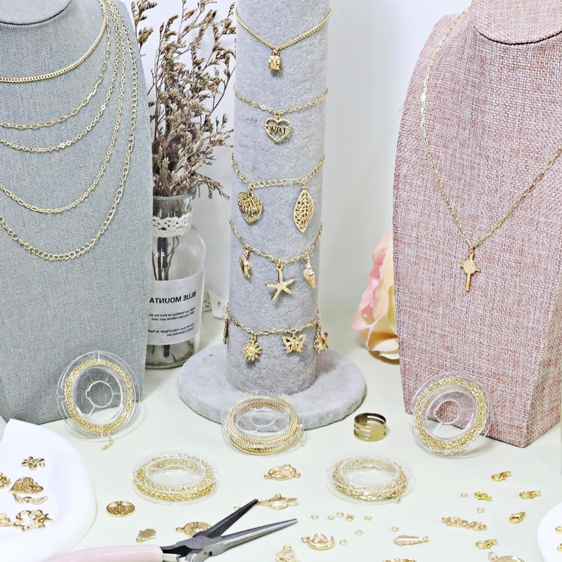 16.4 ft Necklace Chain for Jewelry Making, 5 Rolls Silver Plated Chains for DIY