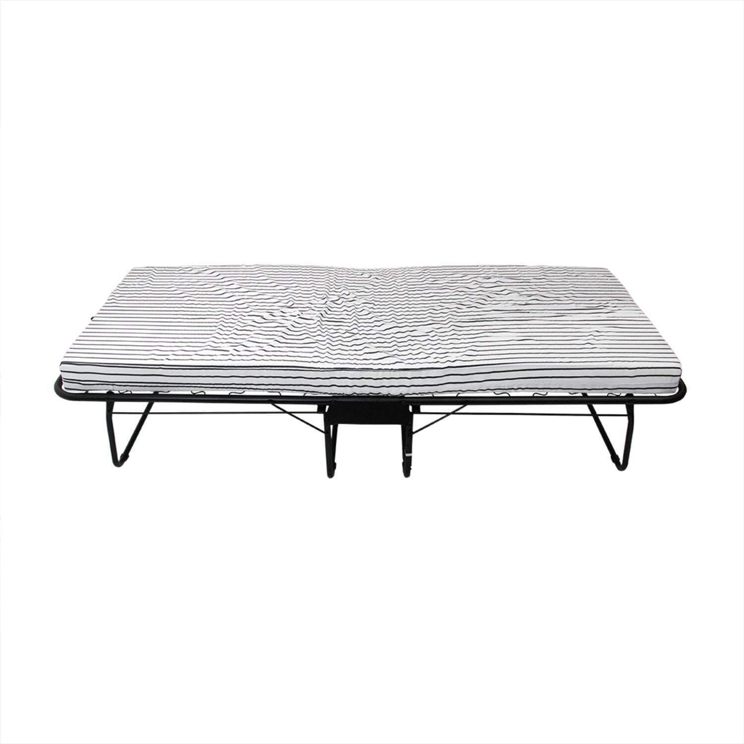 Twin Size Folding Roll Away Guest Bed A Black Metal Frame White Striped Mattress