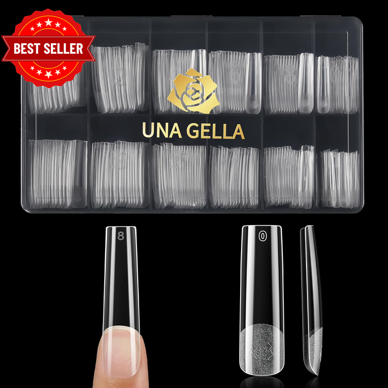 Extra Long Tapered Sqaure Nail Tips, Pre-Buffed 240Pcs Square Gel Nail Tips No C