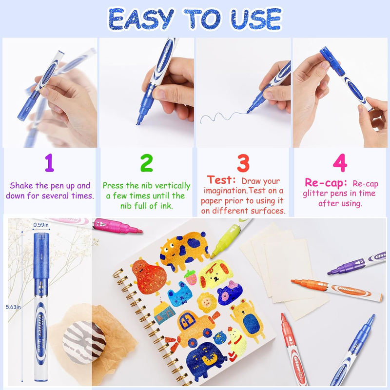 Glitter Markers Pen 12 Acrylic Glitter Markers Paint Pens Shimmer Marker Fine Po