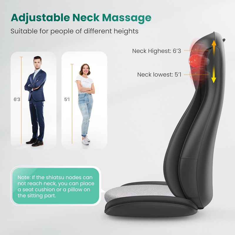 Shiatsu Neck and Back Massager with Heat Compression, Electric Massage Chair Pad