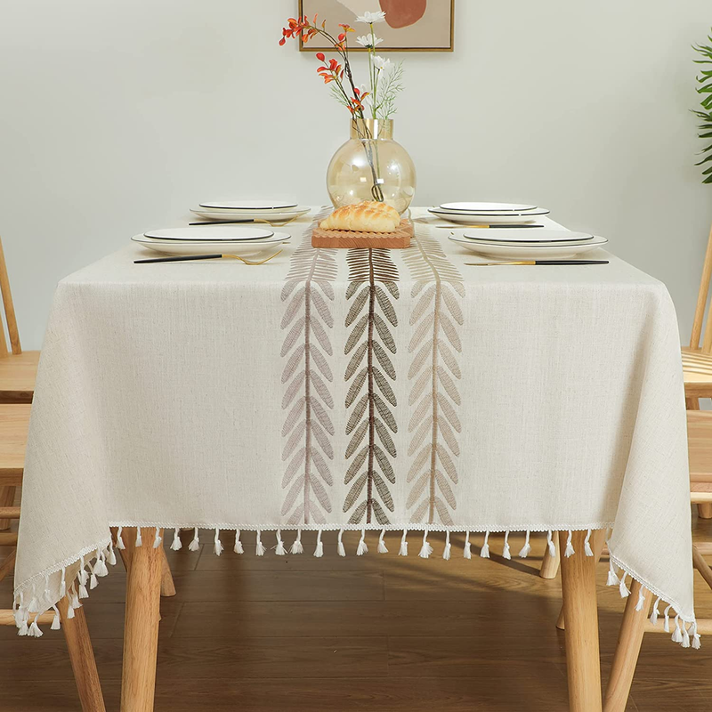 Laolitou Rustic Tablecloth Cotton Linen Waterproof Tablecloths Burlap Table Clot
