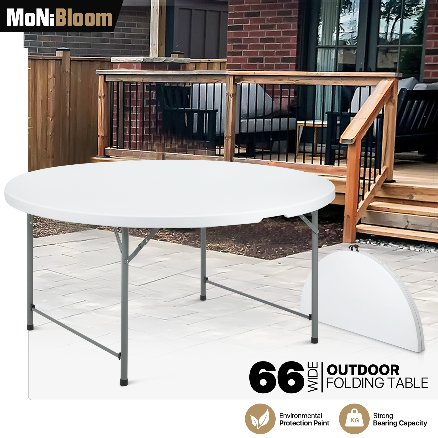 Foldable Indoor Plastic Round Dining Table Portable Outdoor Picnic Desk w/Handle