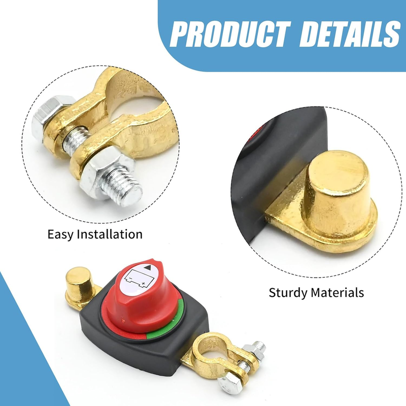 Battery Terminal Disconnect Switch Top Post, 12V-48V Car Battery Cutoff Shut Off