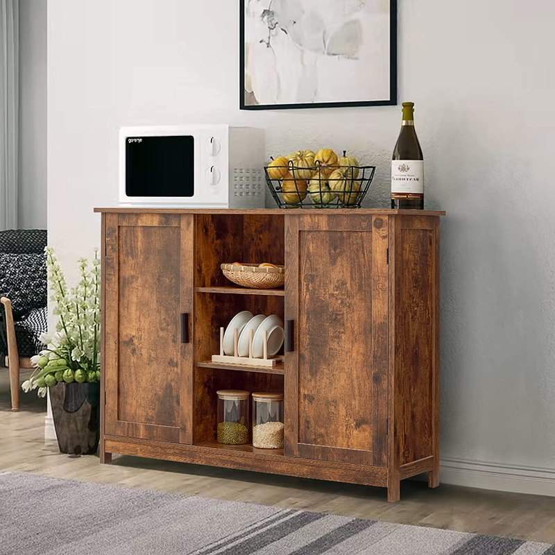 Floor Storage Cabinet with 2 Doors and 2 Open Shelves, Woode