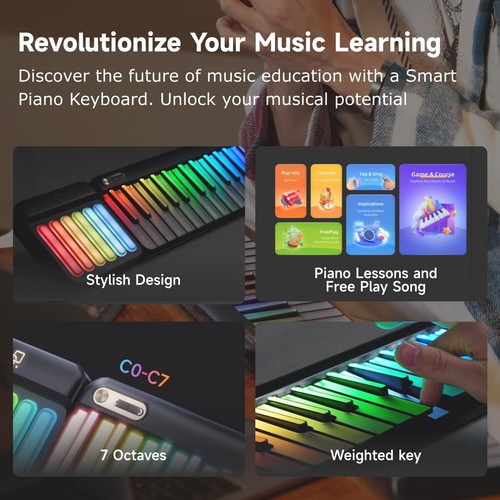 PopuPiano Smart Keyboard With Rainbow Lighting Music