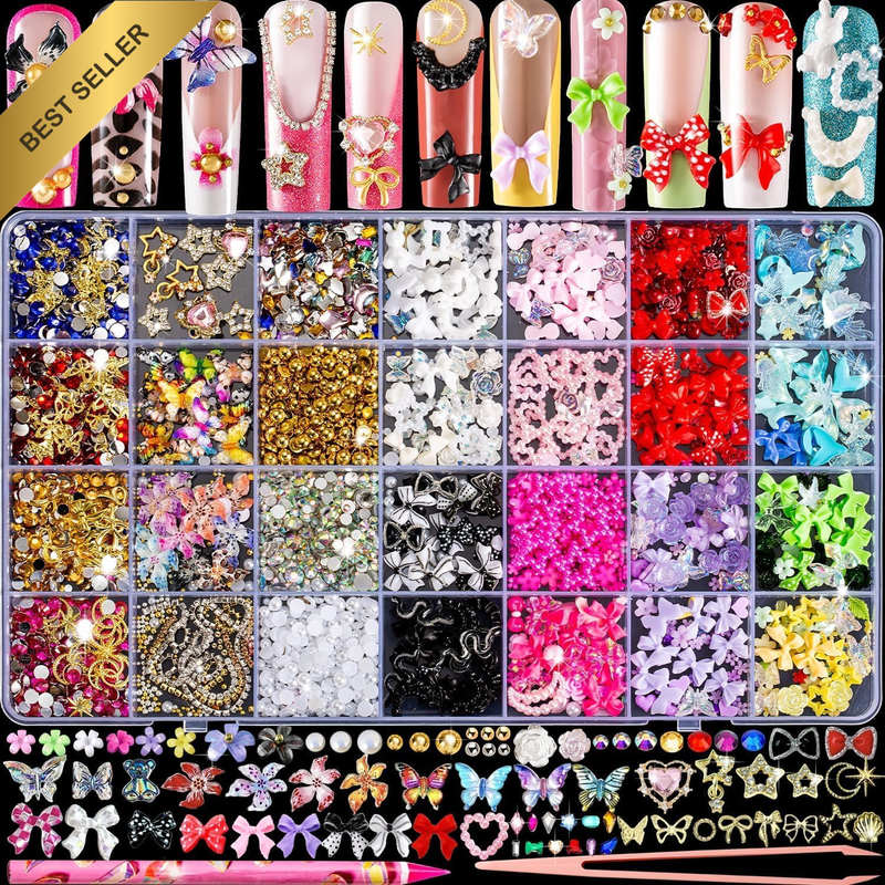 3D Nail Charms and Nail Gems, Cute Nail Rhinestones and Charms Y2K for Nails Nes