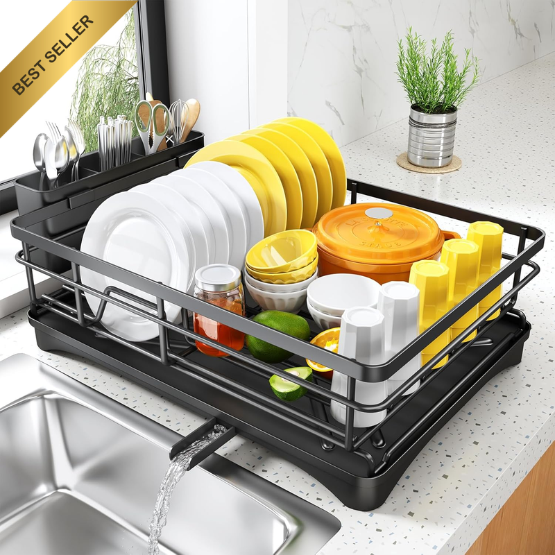 Dish Drying Rack for Kitchen Counter Large Dish Rack with Drainboard, Rustproof