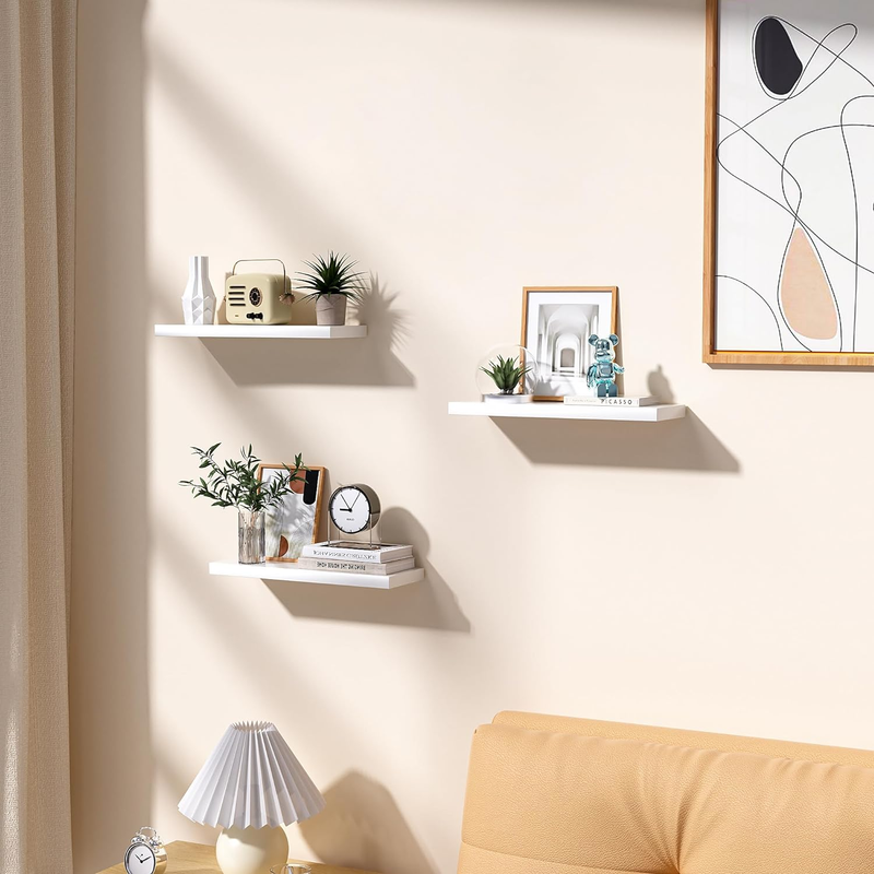 White Floating Shelves for Wall,Invisible Wall Mounted Shelf Set of 3,White Shel