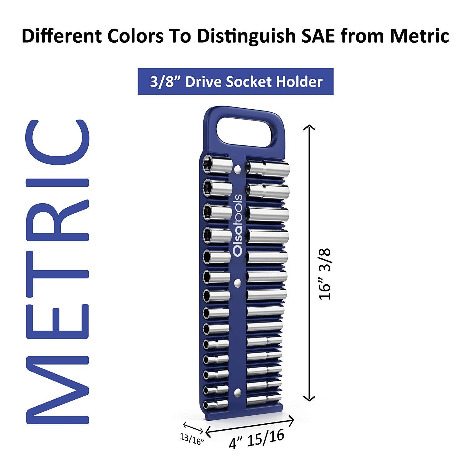 Portable Magnetic Socket Organizer Tray 3/8 inch Drive Blue Fits Deep Shallow