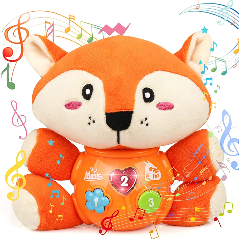 Vanmor Plush Fox Baby Toys 0 3 6 9 12 Months, Newborn Baby Musical Light up Fox