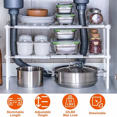 2-Tier Sink Rack Under Cabinet Organizer Storage Expandable Kitchen Shelf Holder