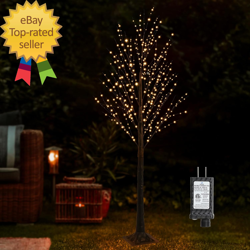 7FT 600L Lighted Twig Tree Including Twinkle Lights, LED Birch Tree with Timer for Outdoor Indoor Easter Christmas Halloween Home Party Yard Decoration (Warm White Light)