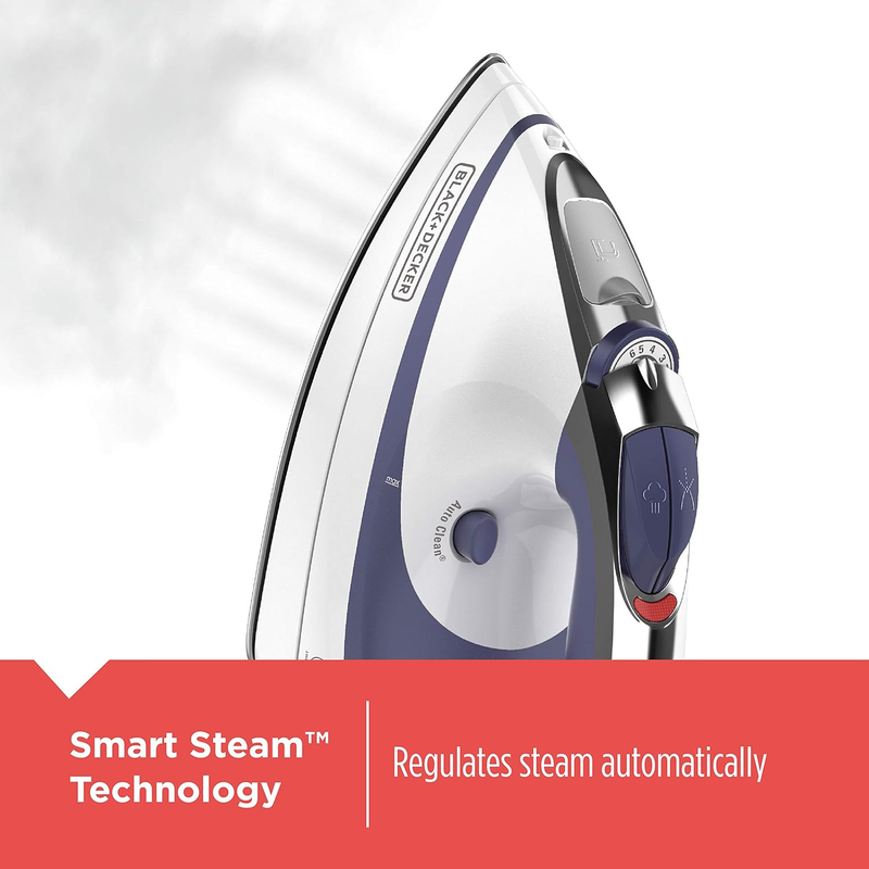 Advantage Steam Iron, Nonstick Stainless Steel Clothing Iron, White/Blue, IR1070