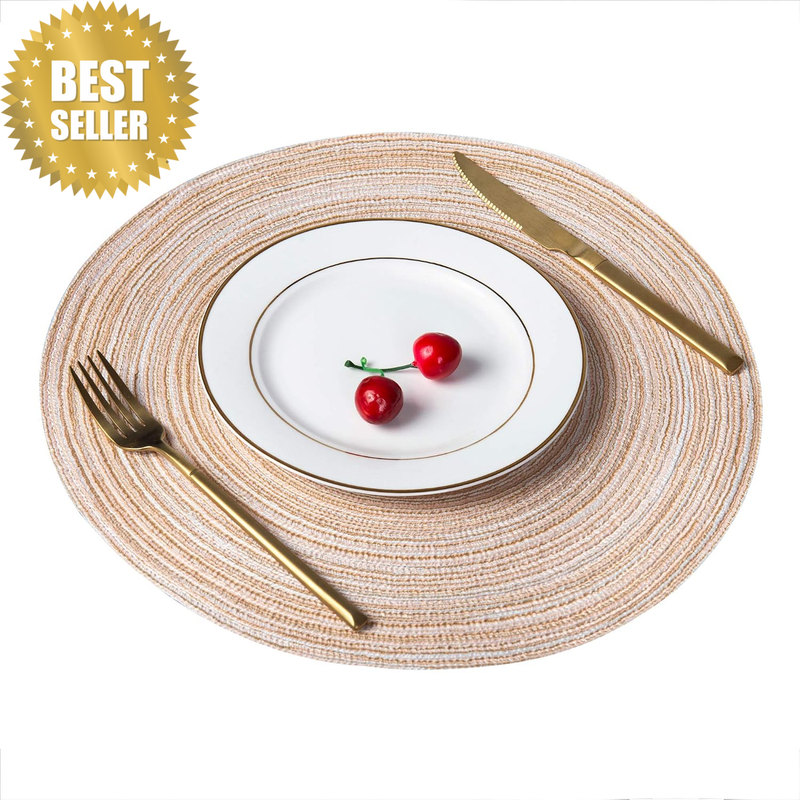 15Inch Cotton round Straw Placemats Set of 6 Washable Table Covers Coasters Imit