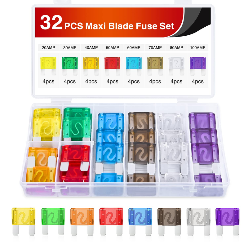 32 Pcs Blade Fuses Maxi APX Replacement Fuses 20A 30A 40A 50