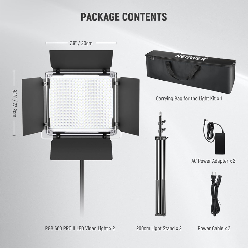 Upgraded 660 PRO II RGB LED Video Light with App Control & Tripod Stand Kit, 2 P