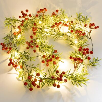Pre Lit Christmas Garland With Light LED Red Berry Garland Christmas Decorations