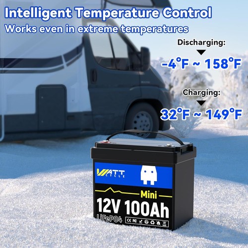 Wattcycle Mini 12V 100AH LiFePO4 Lithium Battery 20000+ cycle for RV Solar Panel Wattcycle Mini 12V 100AH LiFePO4 Lithium Battery 20000+ cycle for RV Solar Panel