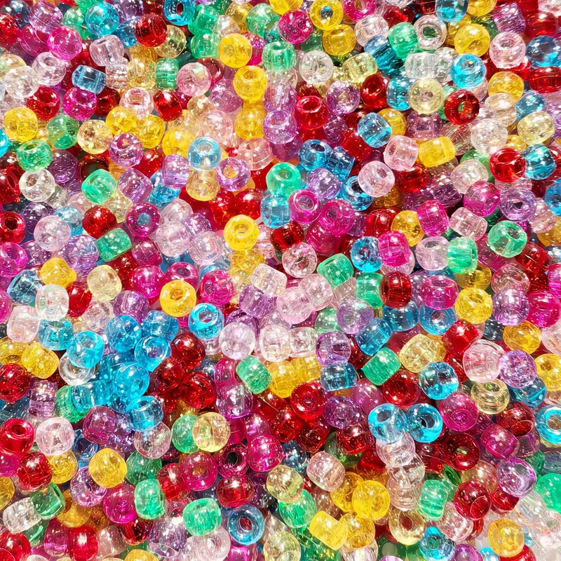 1000 Pieces 6x9mm Mixed Colors Glitter Transparent Mix Plastic Pony Beads