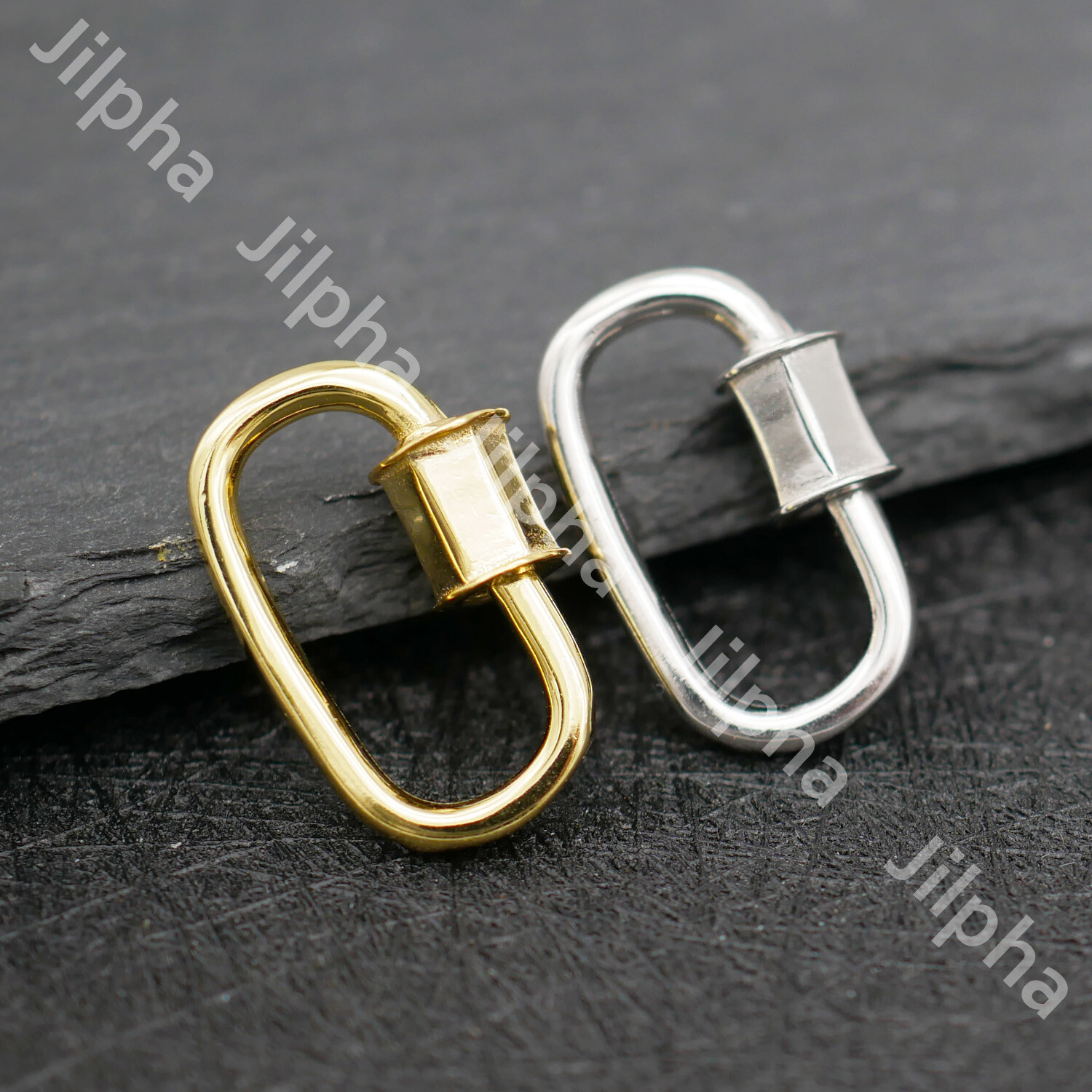 925 Sterling Silver Oval Carabiner Screw Clasp Lock DIY