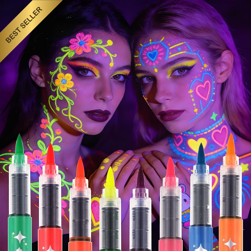 UV Neon Face Paint Markers 8 Colors, Glow in the Dark Colorful Body Face Paint u
