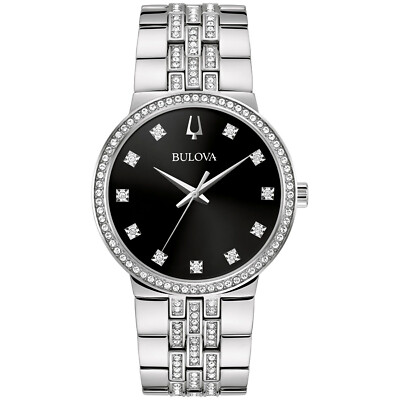 Pre-owned Bulova Men's Crystal Black Dial Watch - 96k110